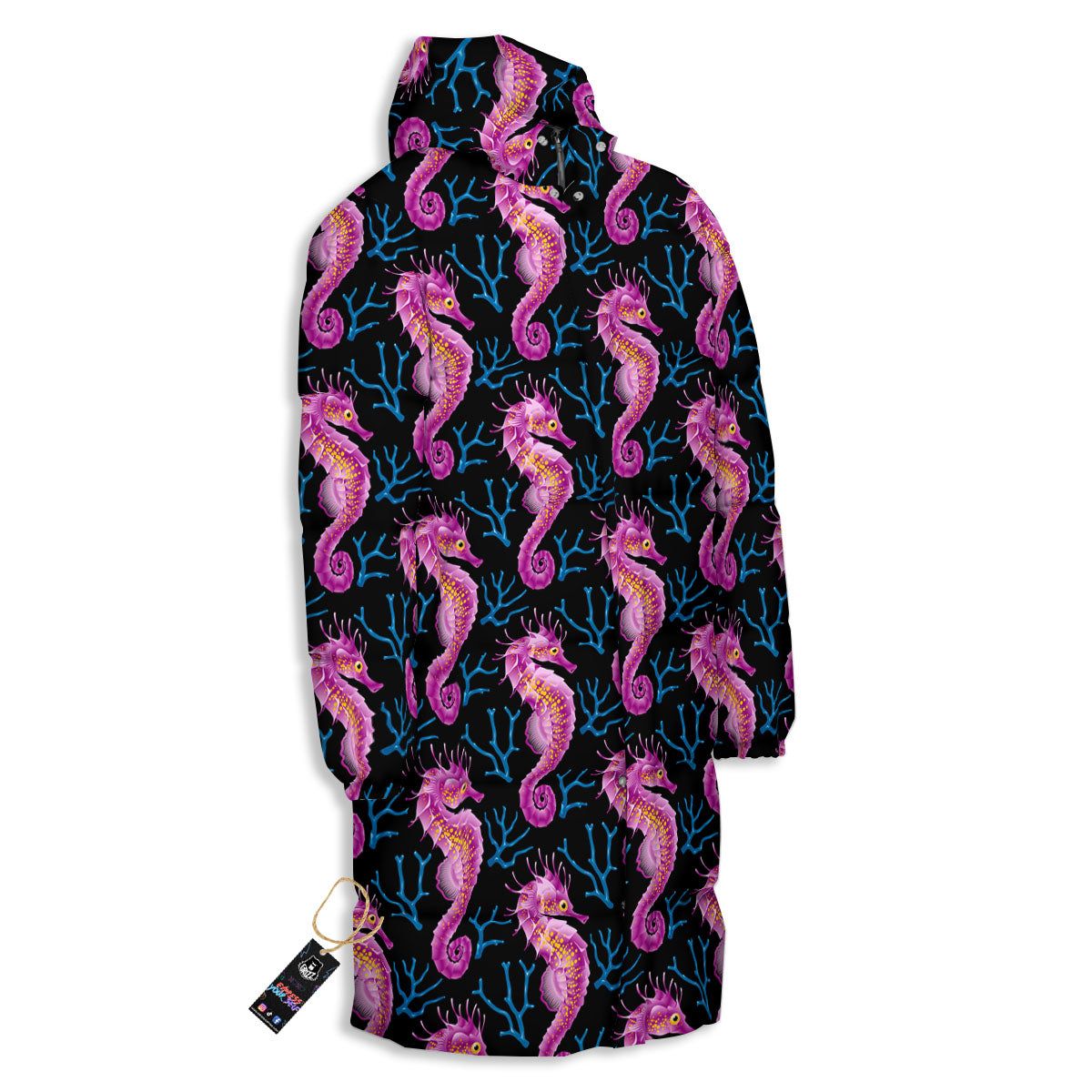 Seahorse Purple Print Pattern Long Down Jacket-grizzshop