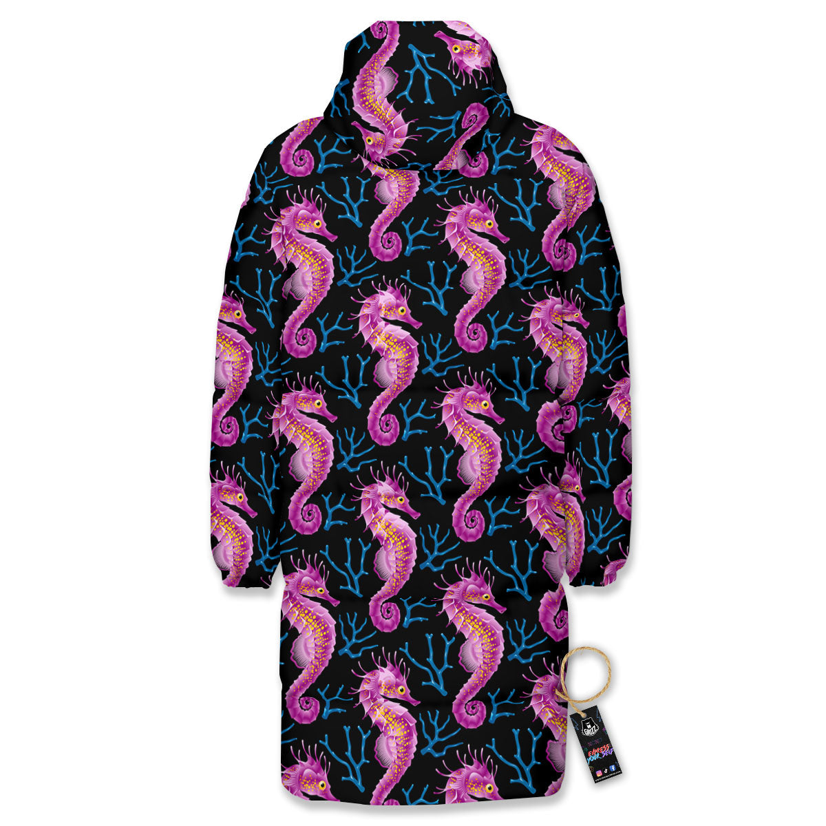 Seahorse Purple Print Pattern Long Down Jacket-grizzshop