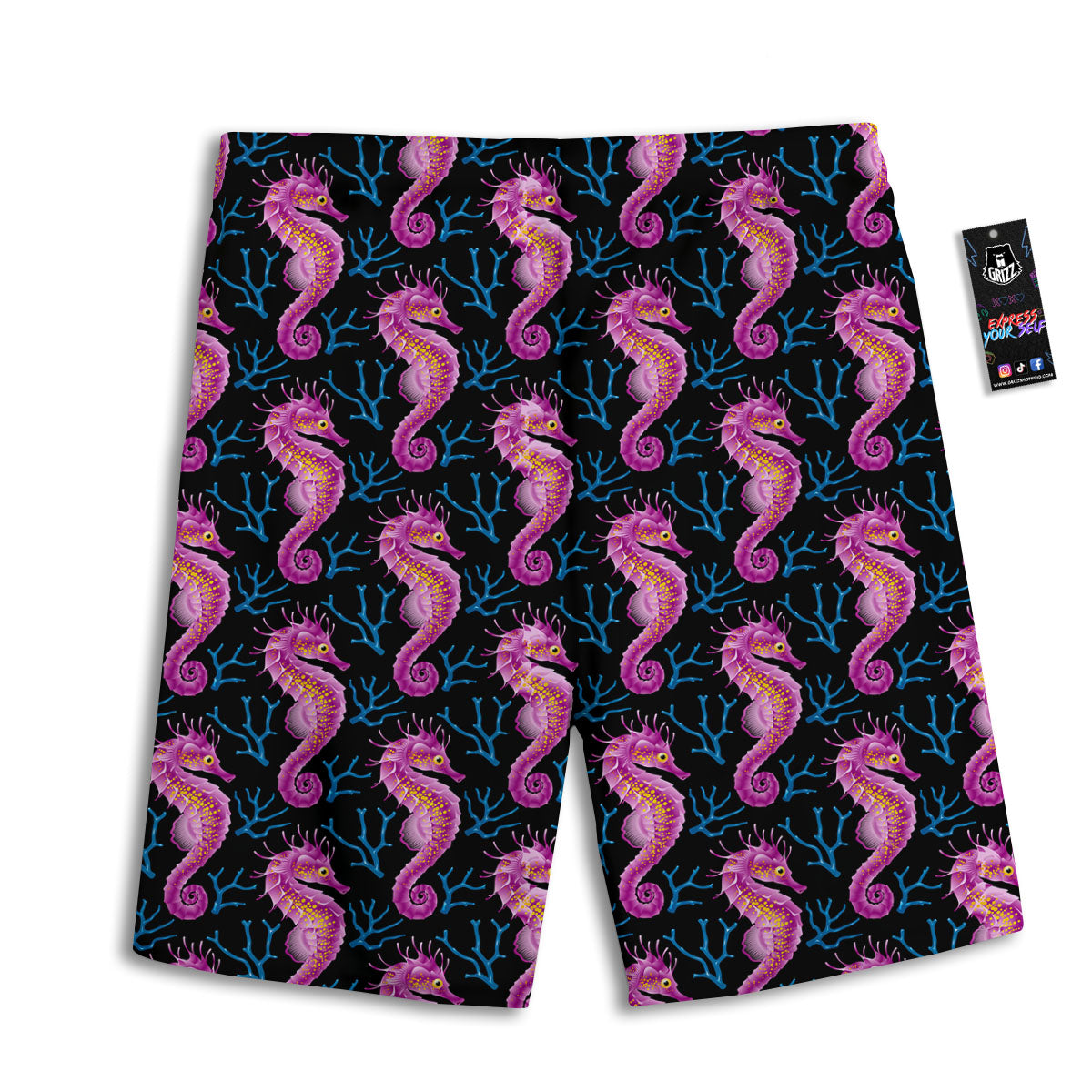 Seahorse Purple Print Pattern Men's Athletic Shorts
