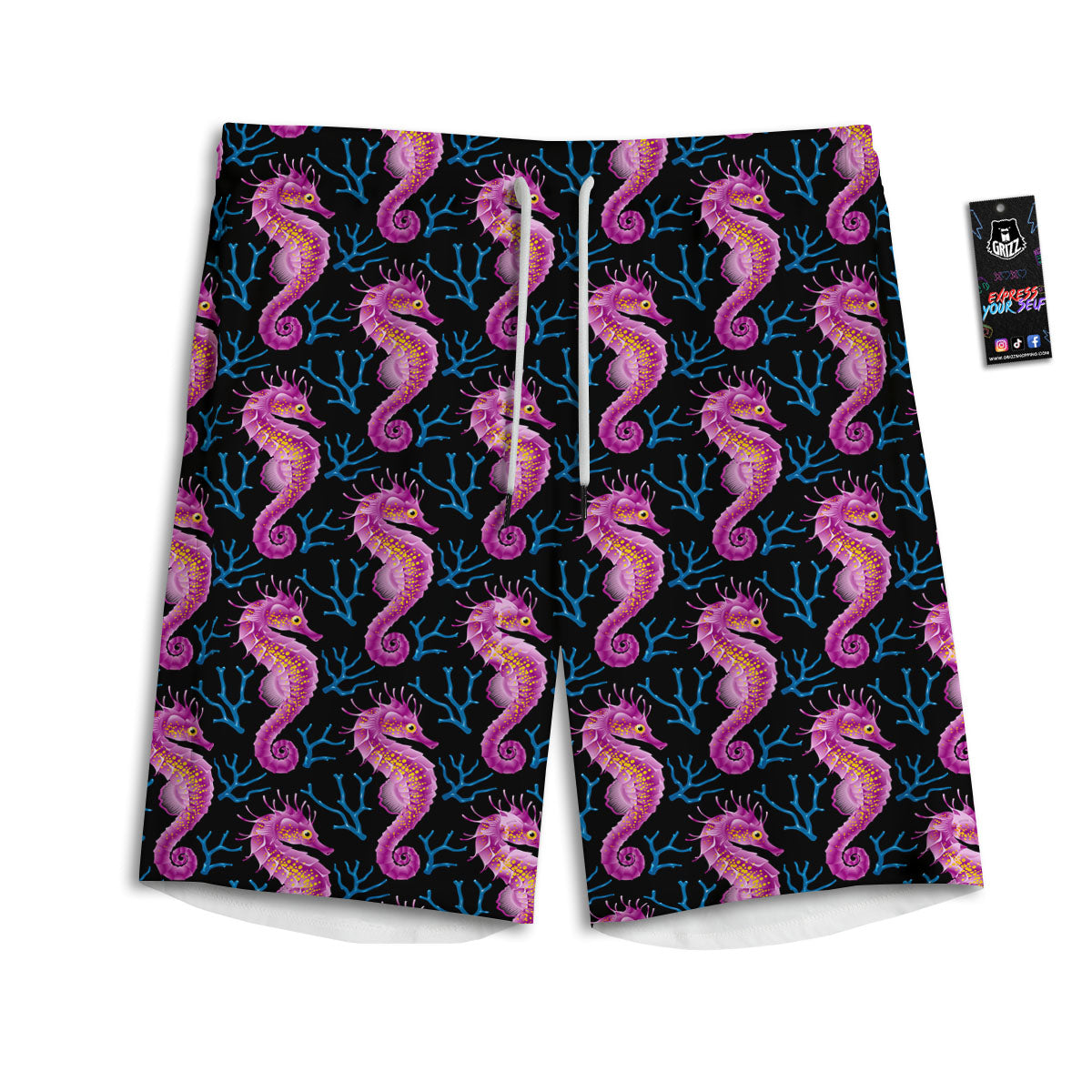 Seahorse Purple Print Pattern Men's Athletic Shorts