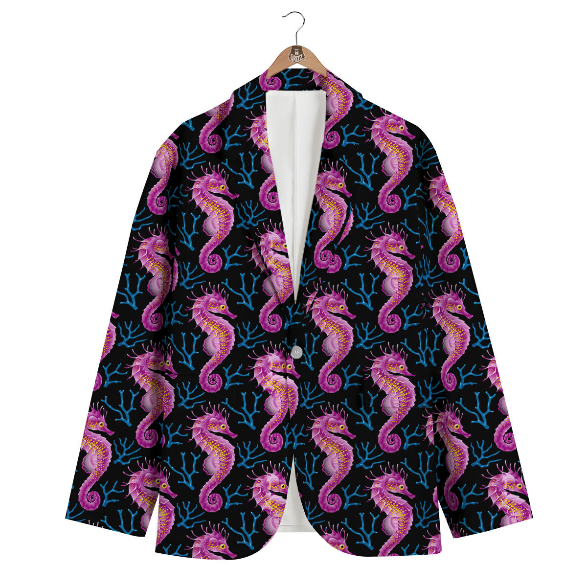 Seahorse Purple Print Pattern Men's Blazer-grizzshop