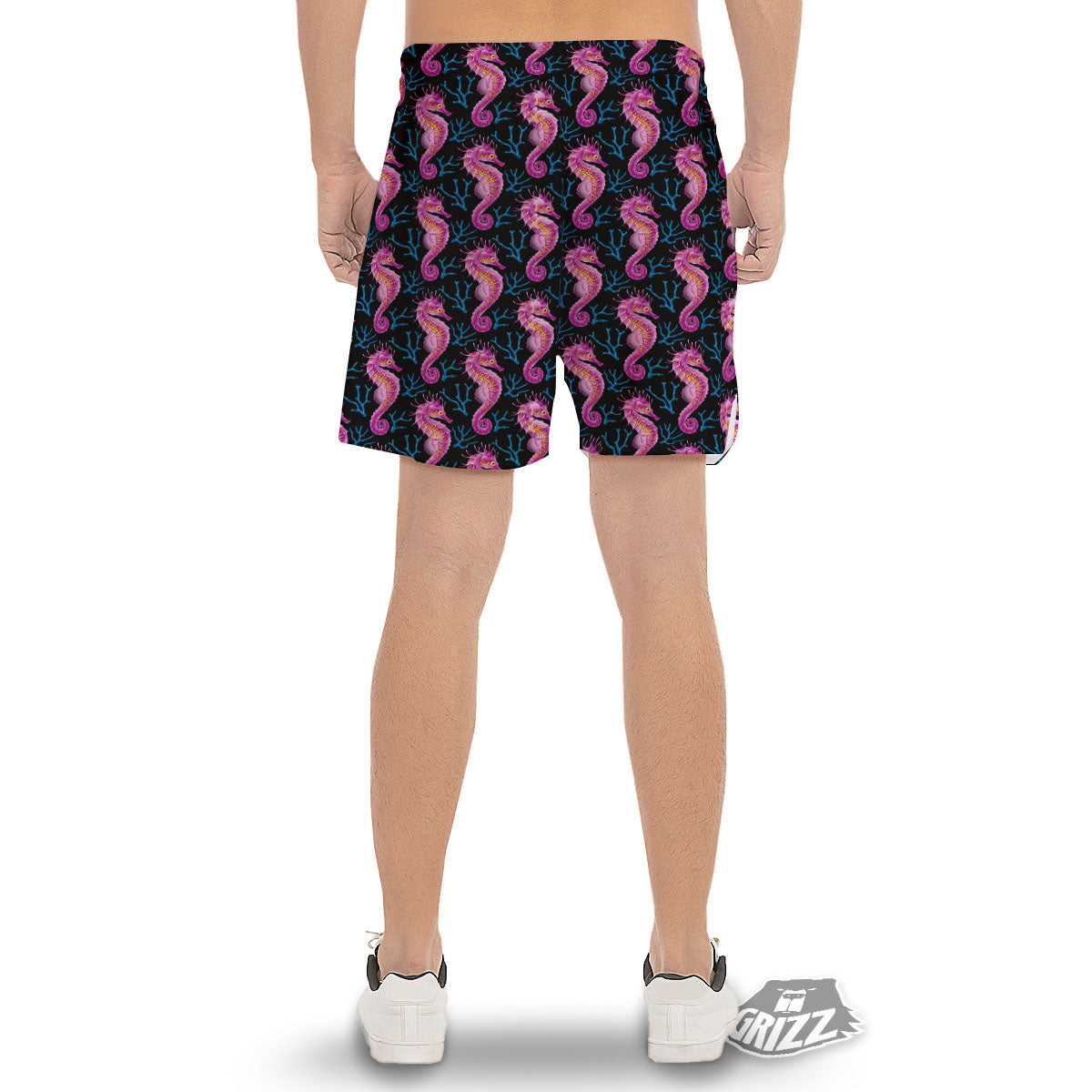 Seahorse Purple Print Pattern Men's Gym Shorts-grizzshop