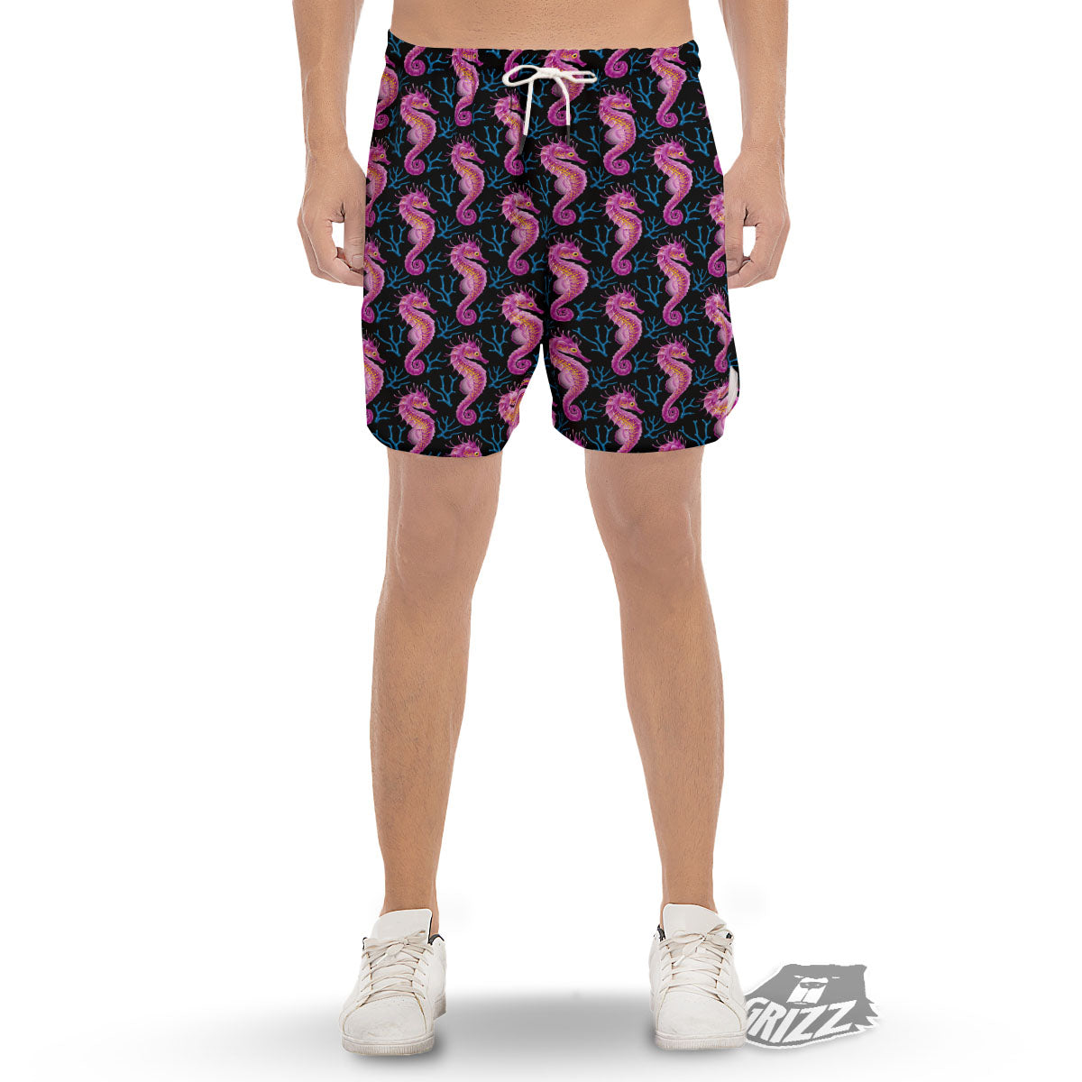 Seahorse Purple Print Pattern Men's Gym Shorts-grizzshop