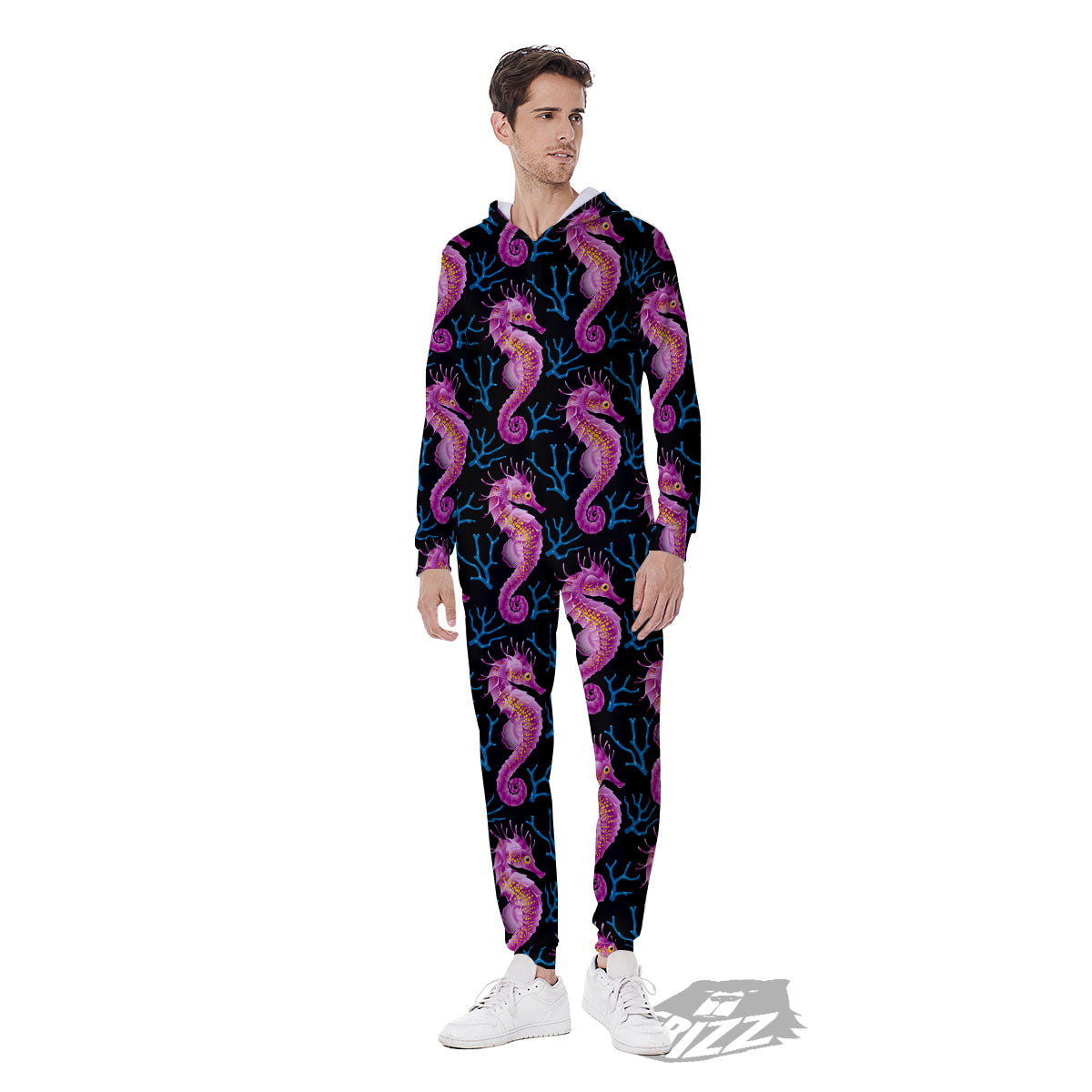 Seahorse Purple Print Pattern Men's Jumpsuit-grizzshop