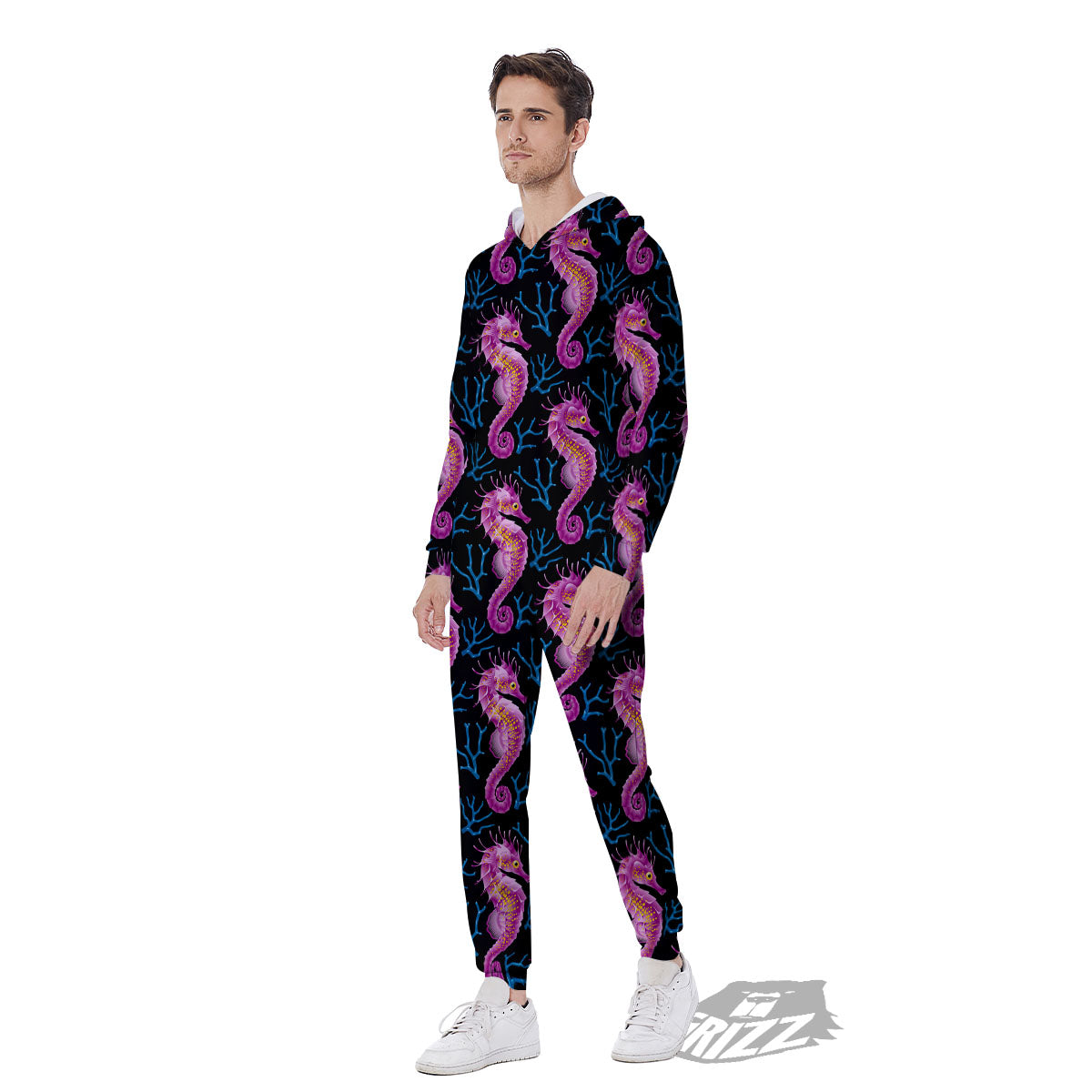 Seahorse Purple Print Pattern Men's Jumpsuit-grizzshop