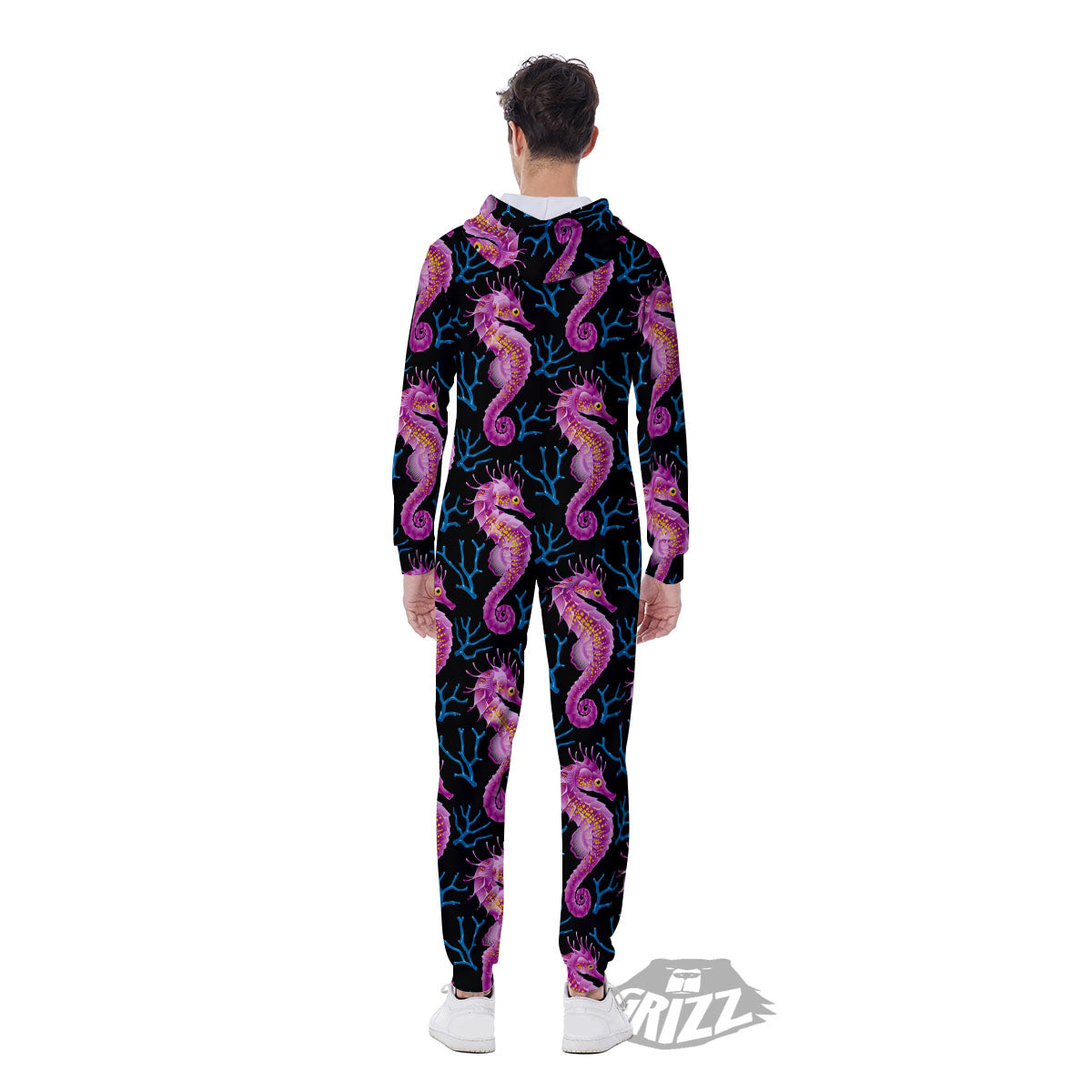 Seahorse Purple Print Pattern Men's Jumpsuit-grizzshop