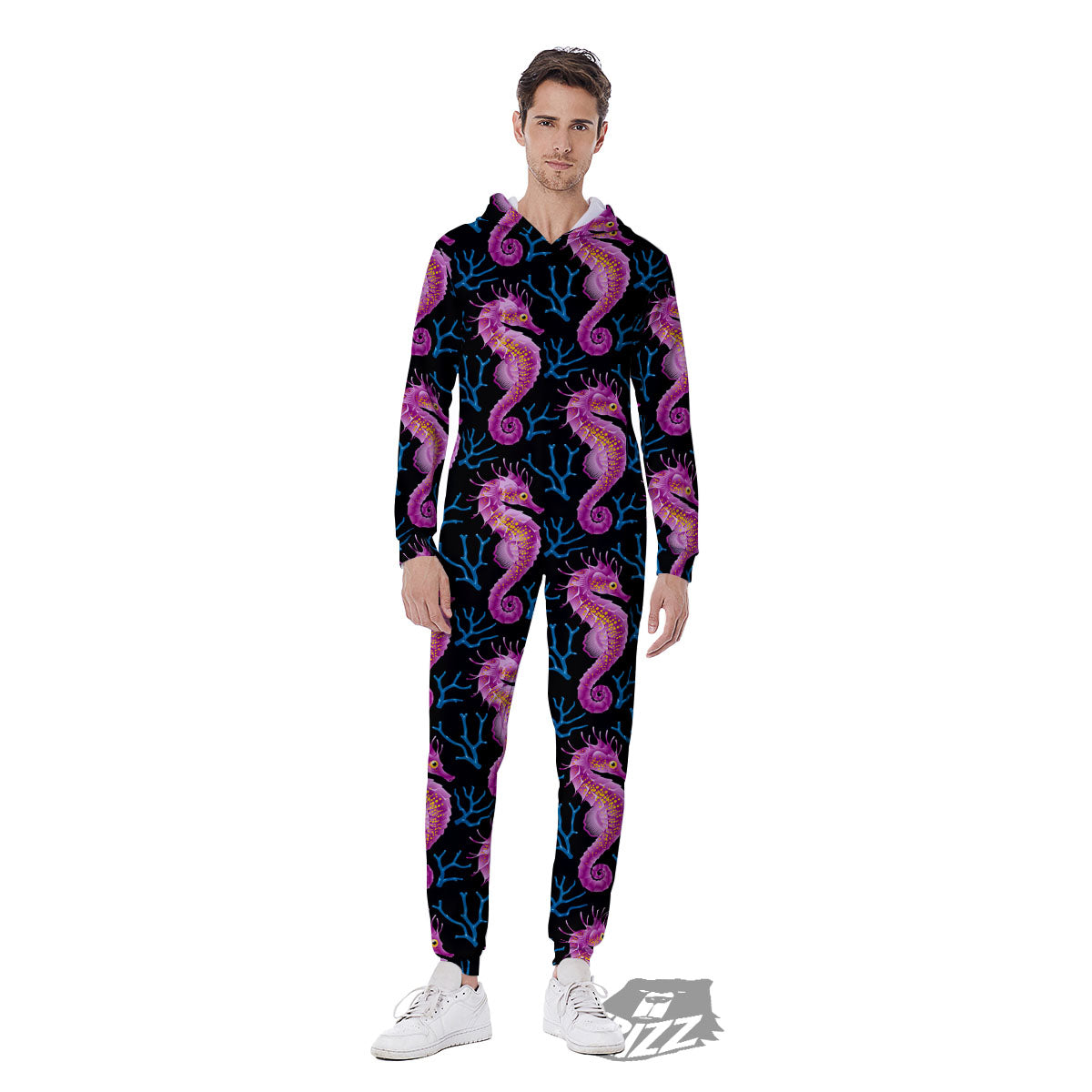 Seahorse Purple Print Pattern Men's Jumpsuit-grizzshop