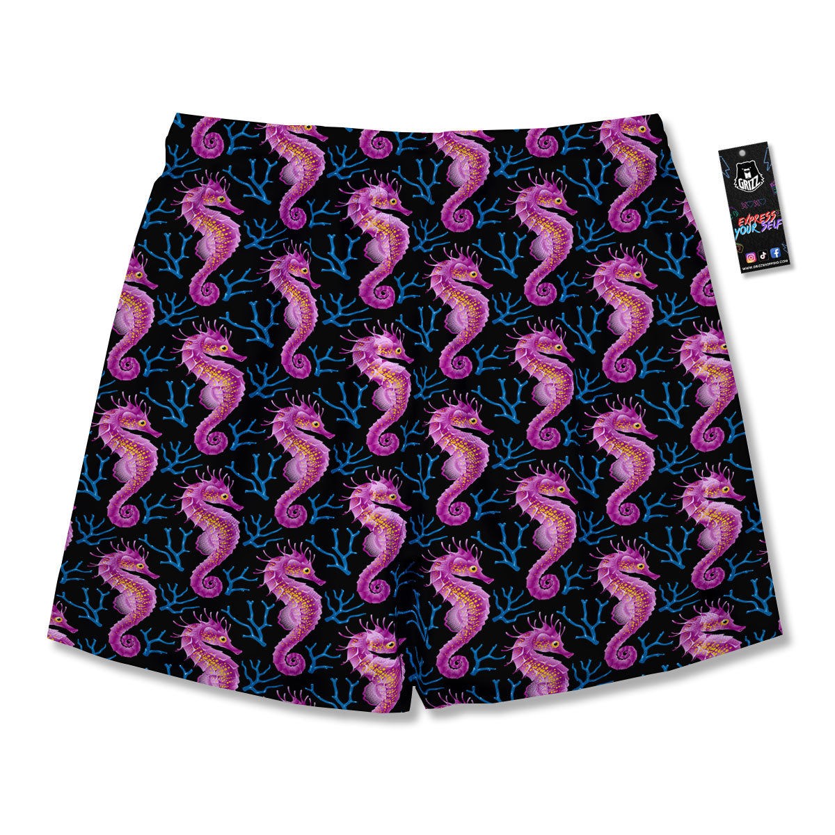 Seahorse Purple Print Pattern Men's Running Shorts-grizzshop