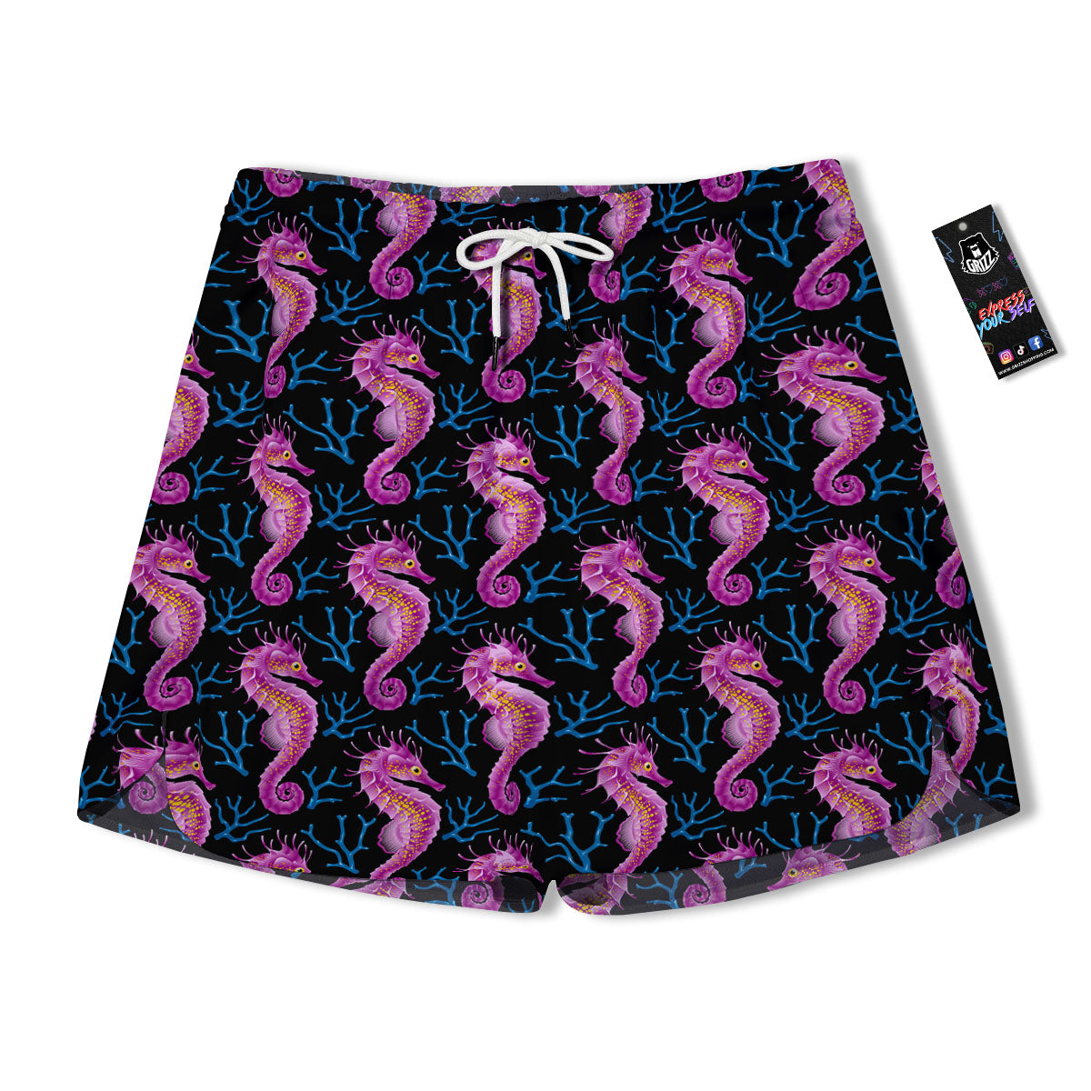 Seahorse Purple Print Pattern Men's Running Shorts-grizzshop