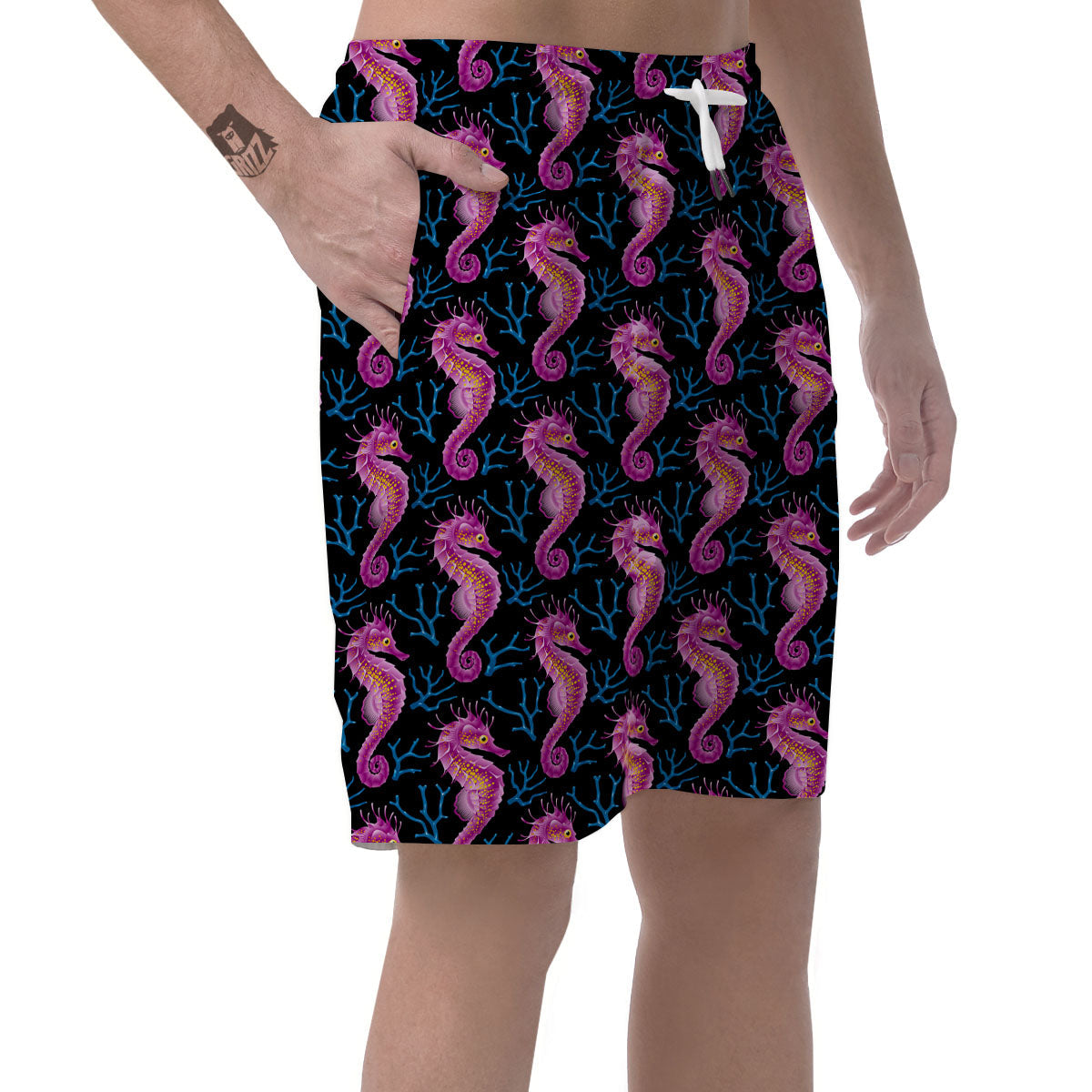Seahorse Purple Print Pattern Men's Shorts-grizzshop