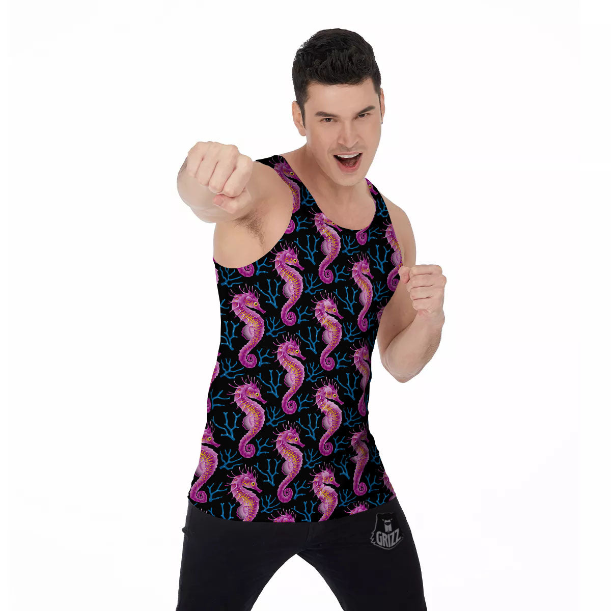 Seahorse Purple Print Pattern Men's Tank Top-grizzshop