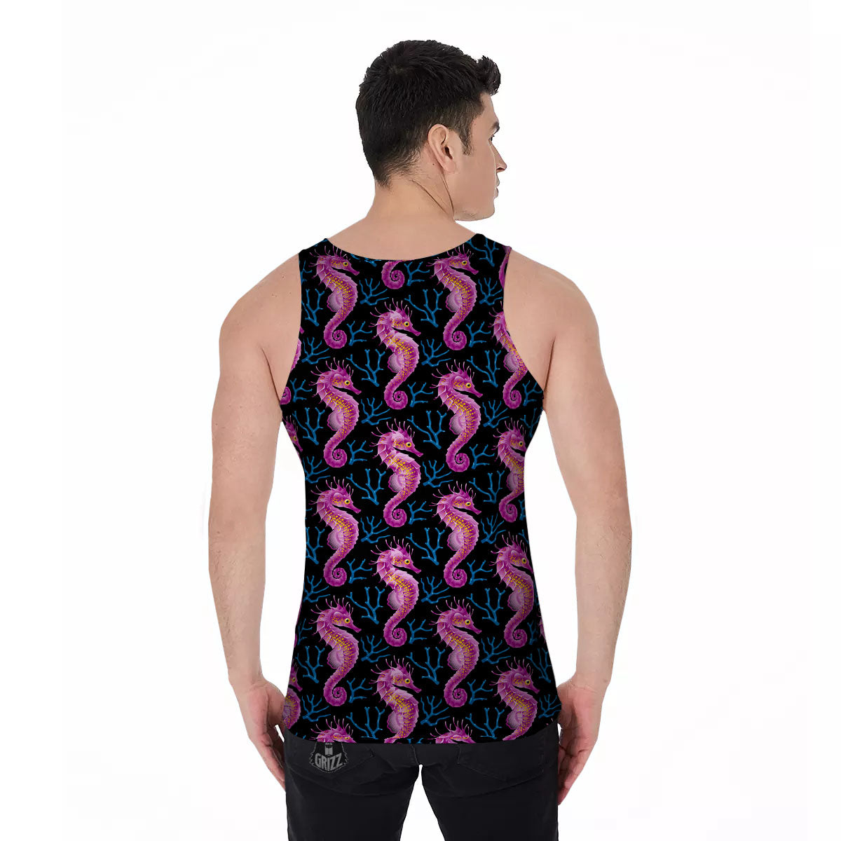 Seahorse Purple Print Pattern Men's Tank Top-grizzshop