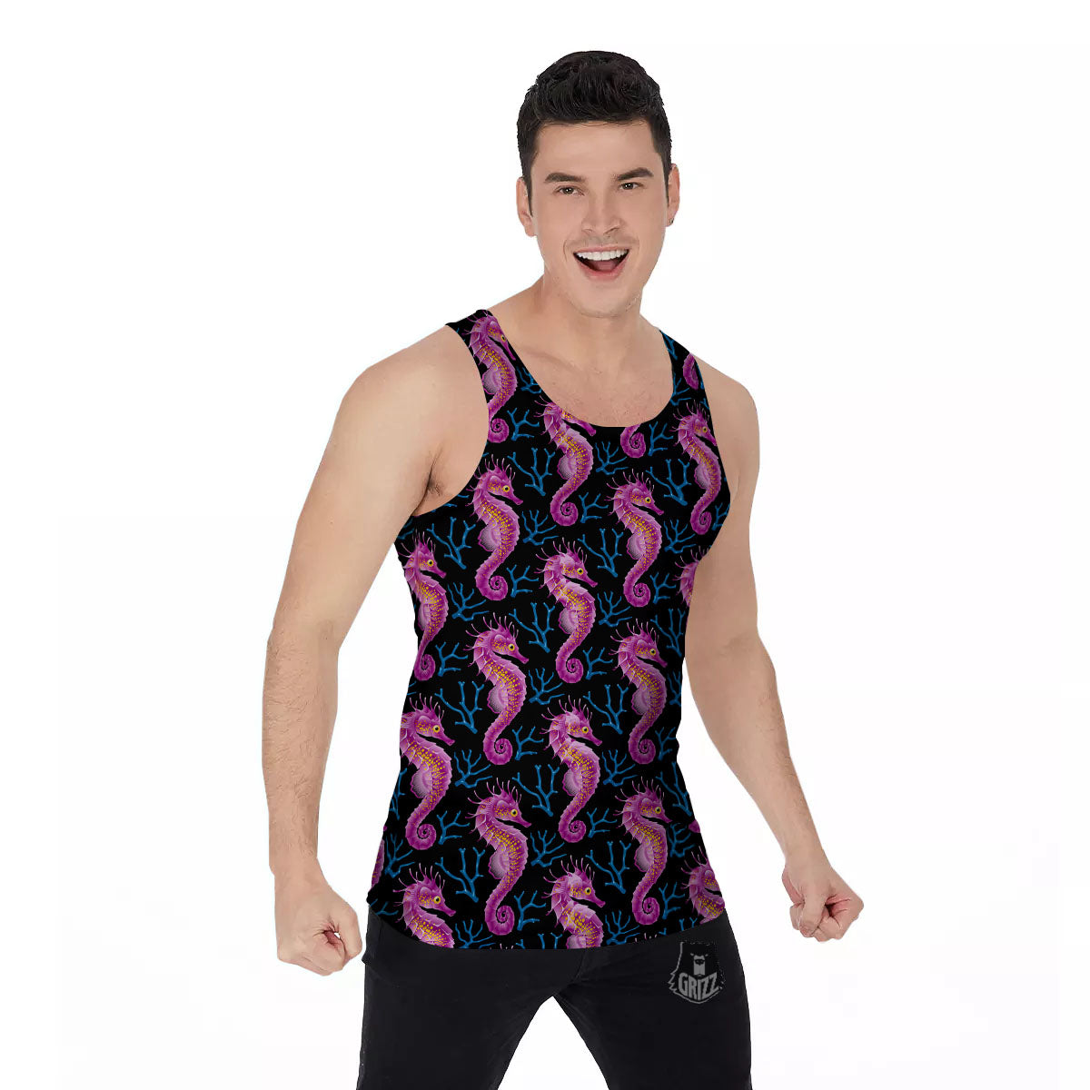 Seahorse Purple Print Pattern Men's Tank Top-grizzshop