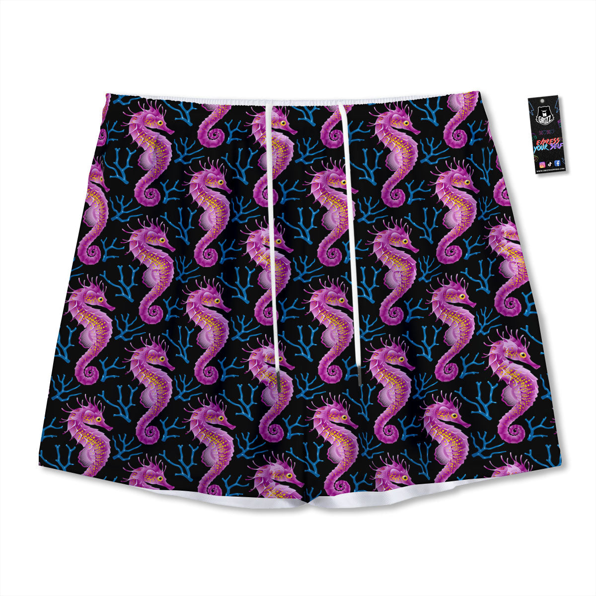 Seahorse Purple Print Pattern Mesh Shorts