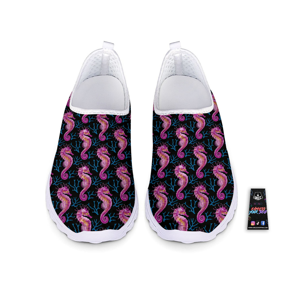 Seahorse Purple Print Pattern Nurse Shoes-grizzshop