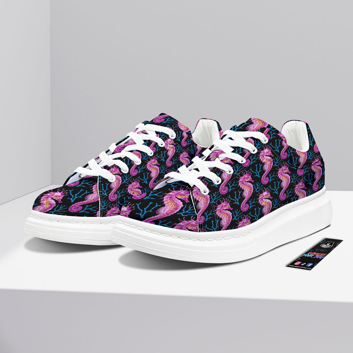 Seahorse Purple Print Pattern Platform Shoes-grizzshop