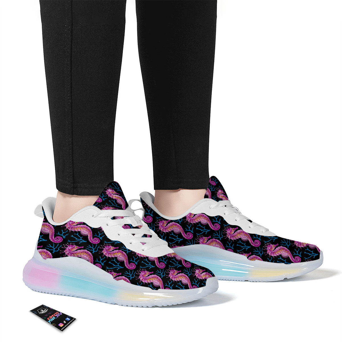 Seahorse Purple Print Pattern Running Sneakers-grizzshop