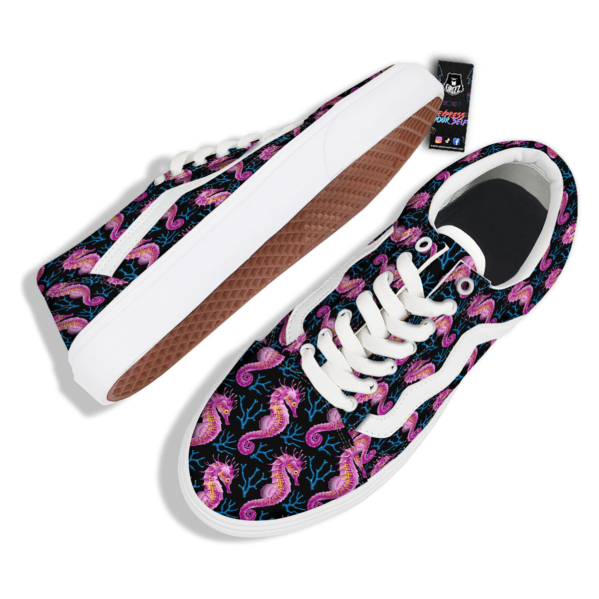 Seahorse Purple Print Pattern Skate Shoes-grizzshop