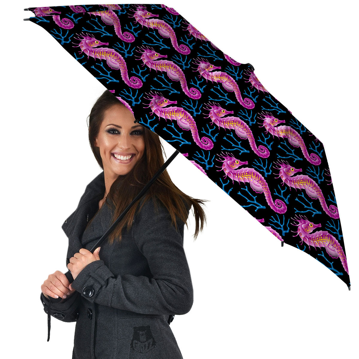 Seahorse Purple Print Pattern Umbrella-grizzshop