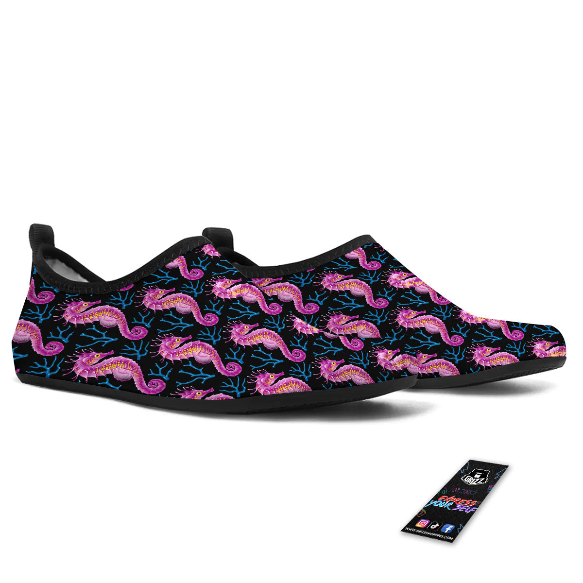 Seahorse Purple Print Pattern Water Shoes-grizzshop