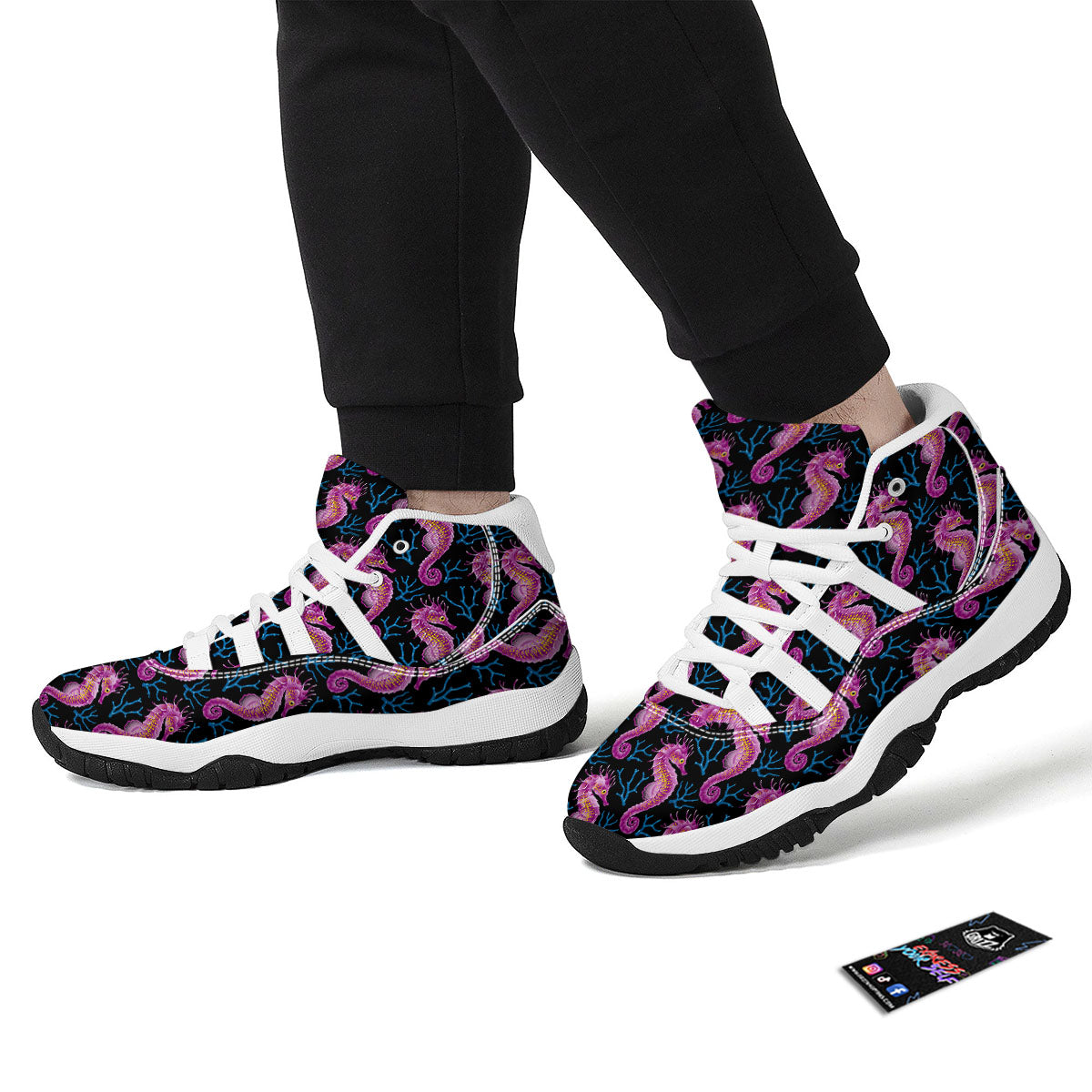 Seahorse Purple Print Pattern White Bball Shoes-grizzshop