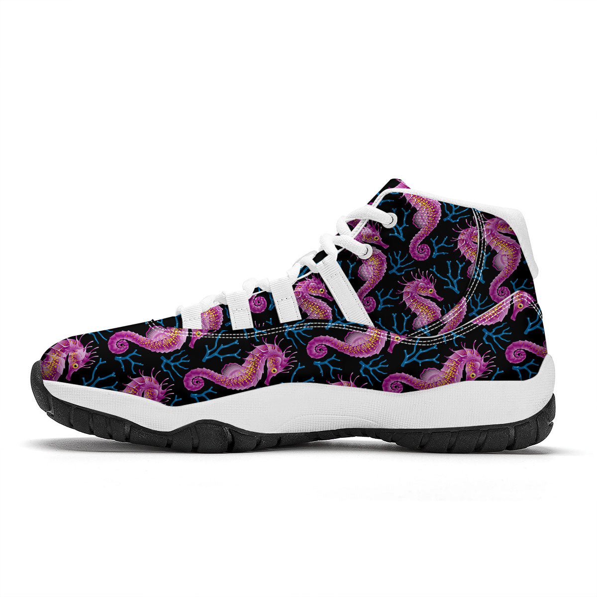 Seahorse Purple Print Pattern White Bball Shoes-grizzshop