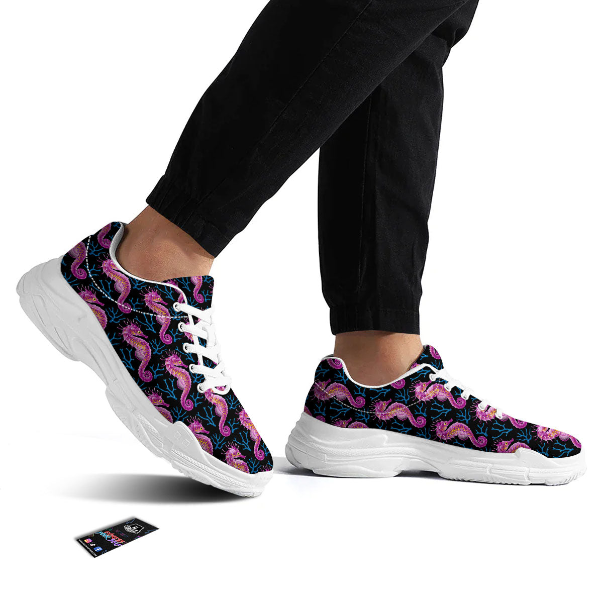 Seahorse Purple Print Pattern White Chunky Shoes-grizzshop