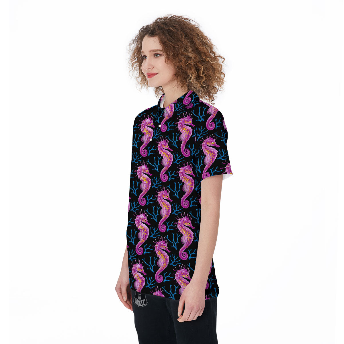 Seahorse Purple Print Pattern Women's Golf Shirts-grizzshop