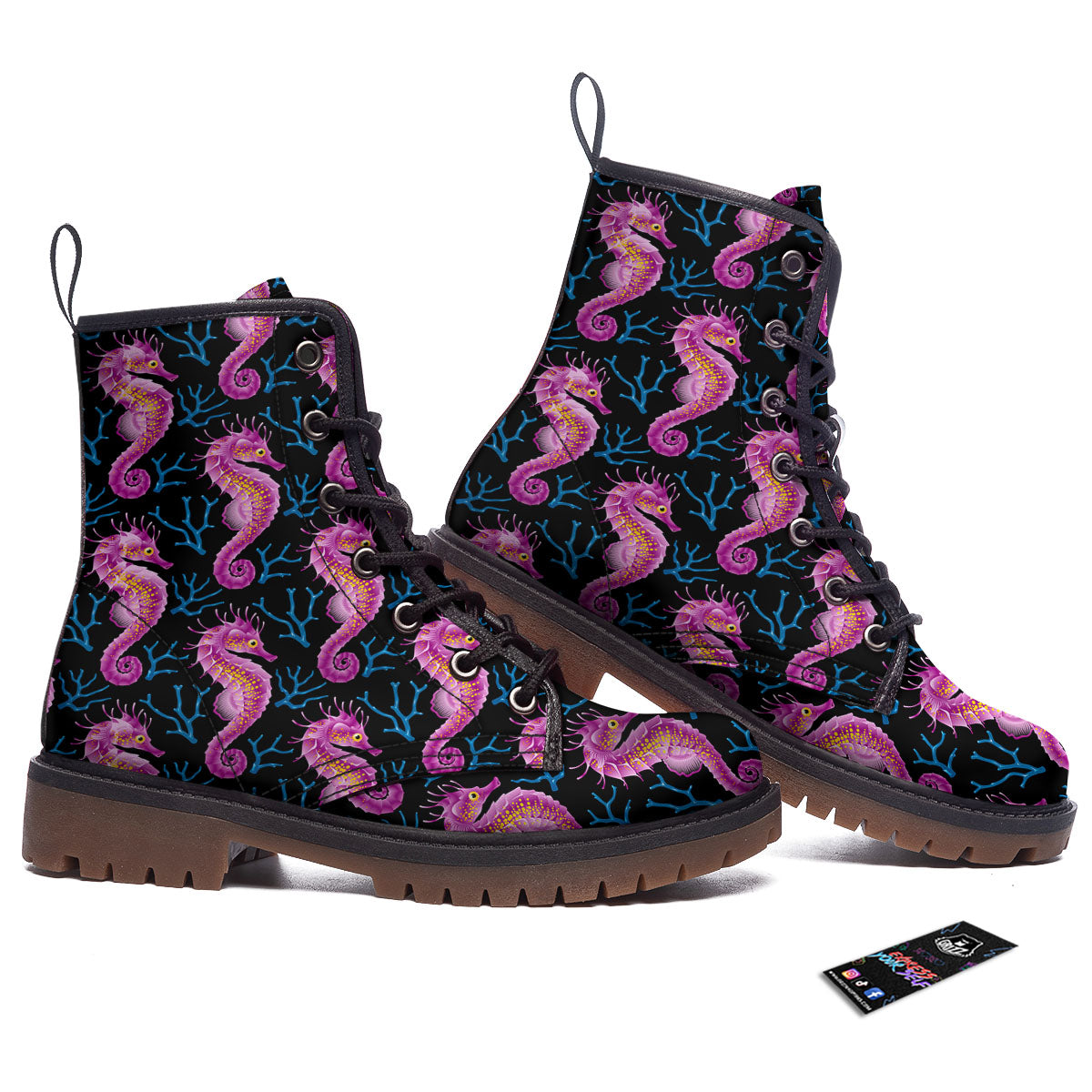 Seahorse Purple Print Pattern Work Boots-grizzshop