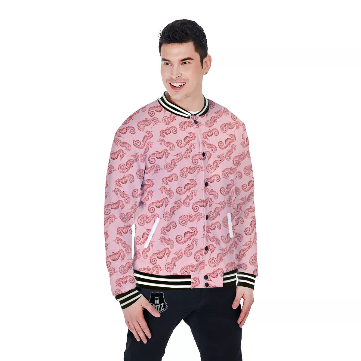 Seahorse Watercolor Print Pattern Baseball Jacket-grizzshop