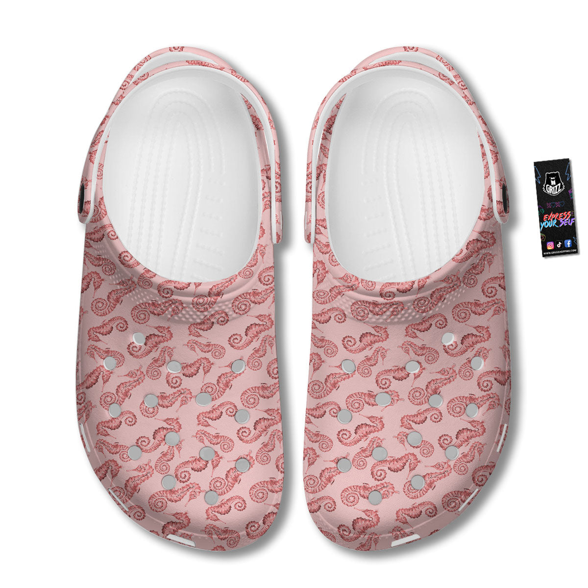 Seahorse Watercolor Print Pattern Clog-grizzshop