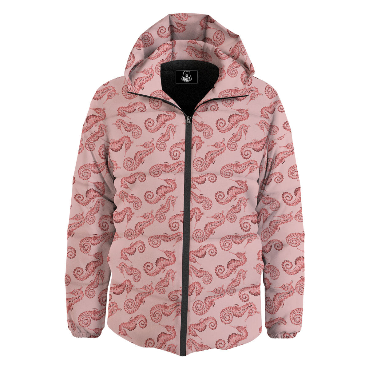 Seahorse Watercolor Print Pattern Down Jacket-grizzshop