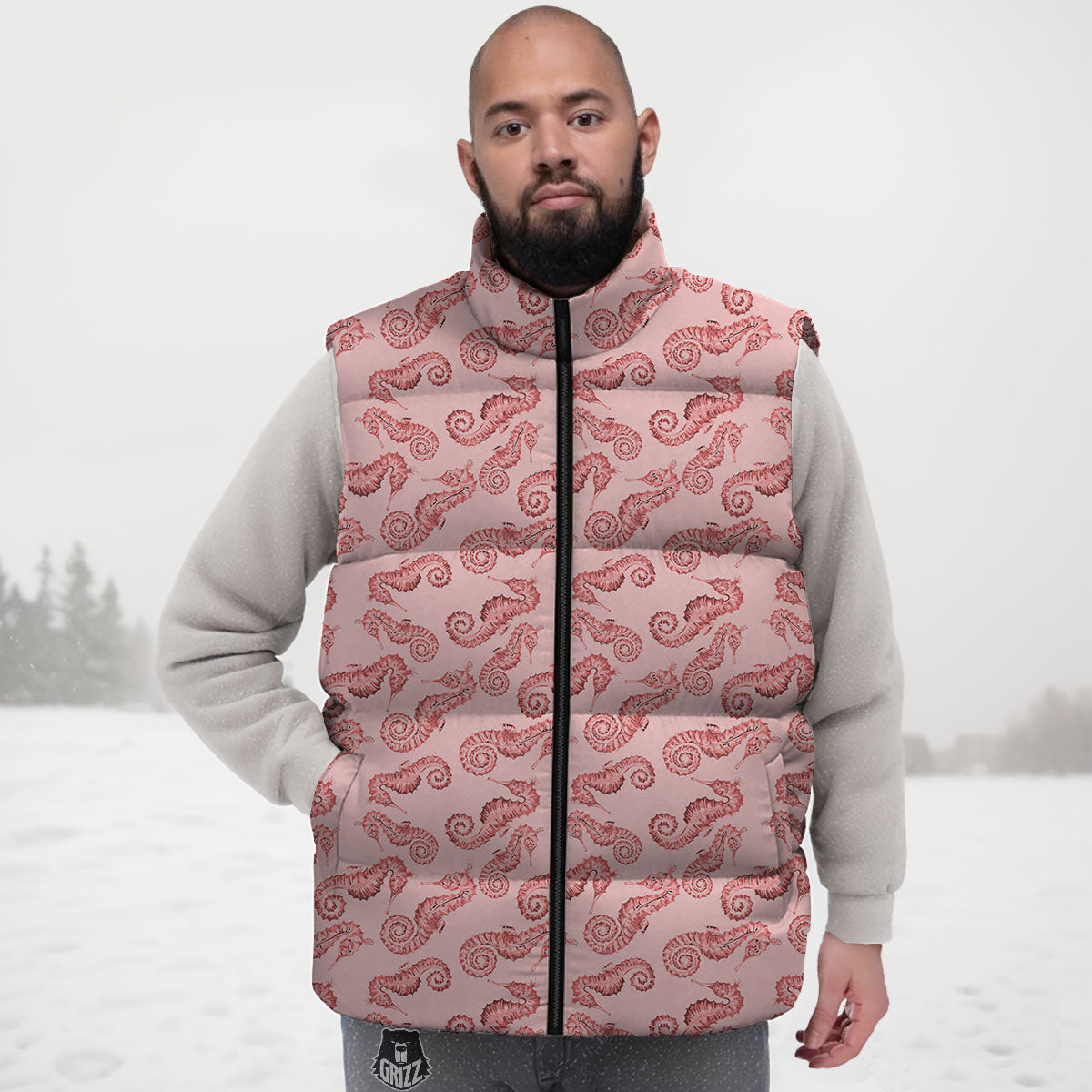 Seahorse Watercolor Print Pattern Down Vest