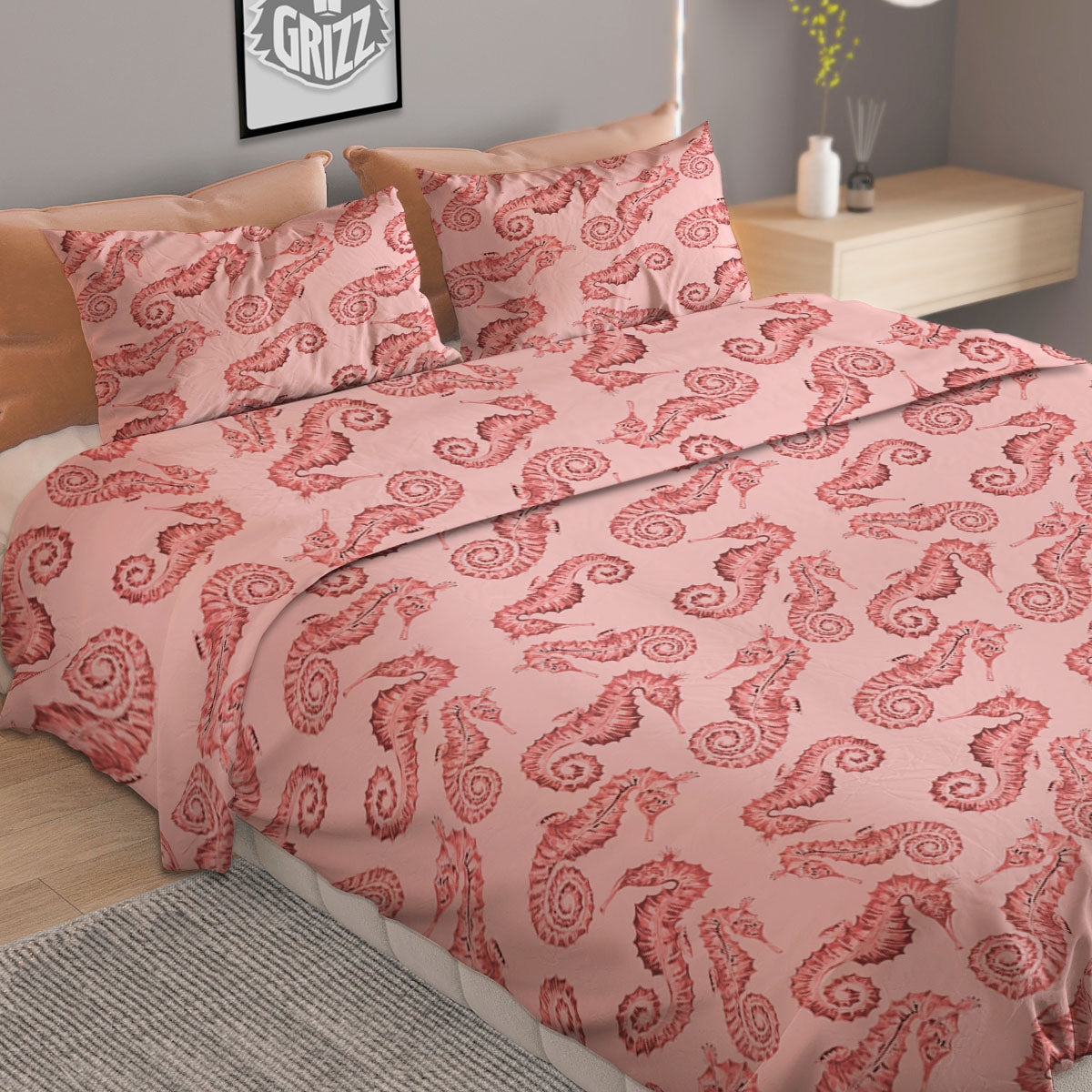 Seahorse Watercolor Print Pattern Duvet Cover Bedding Set