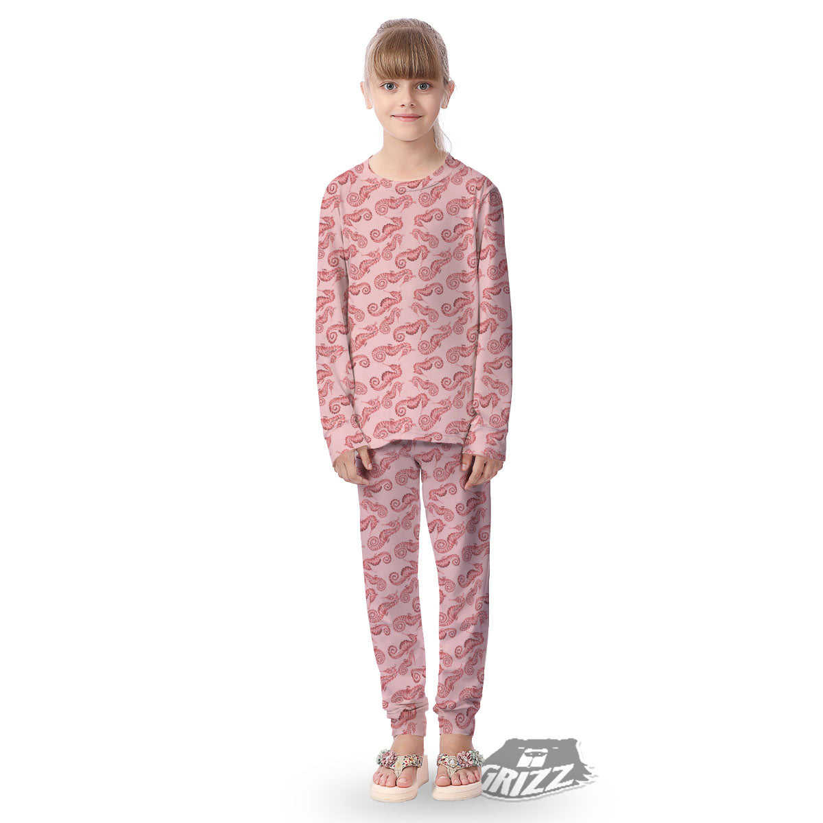 Seahorse Watercolor Print Pattern Kid's Pajamas-grizzshop