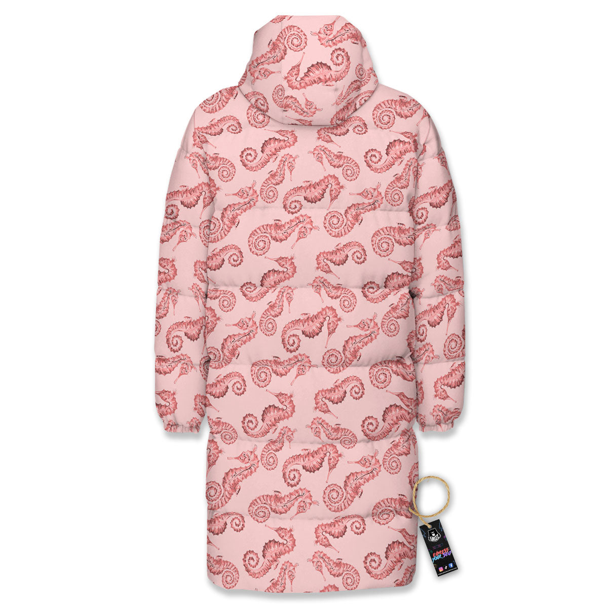 Seahorse Watercolor Print Pattern Long Down Jacket-grizzshop