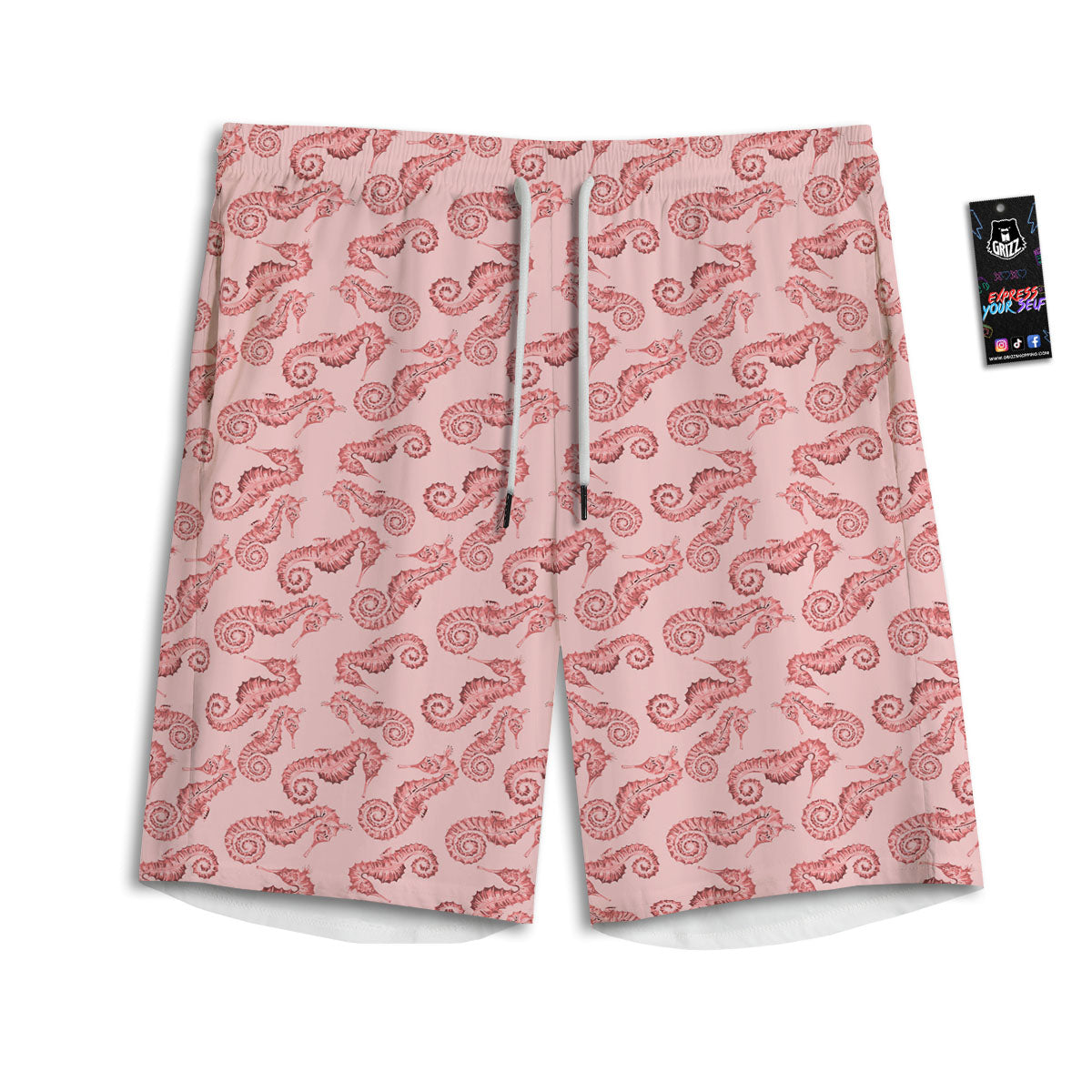 Seahorse Watercolor Print Pattern Men's Athletic Shorts