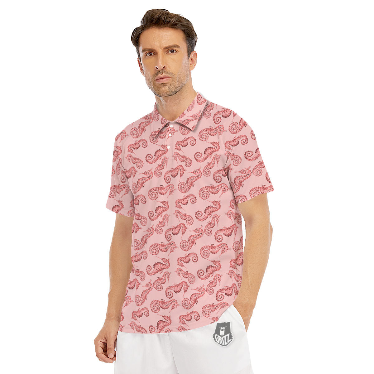 Seahorse Watercolor Print Pattern Men's Golf Shirts-grizzshop