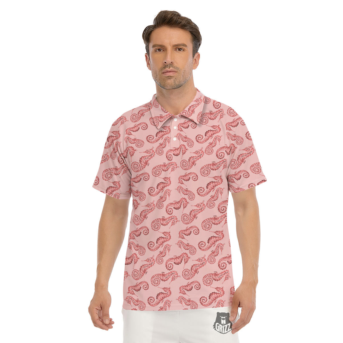 Seahorse Watercolor Print Pattern Men's Golf Shirts-grizzshop