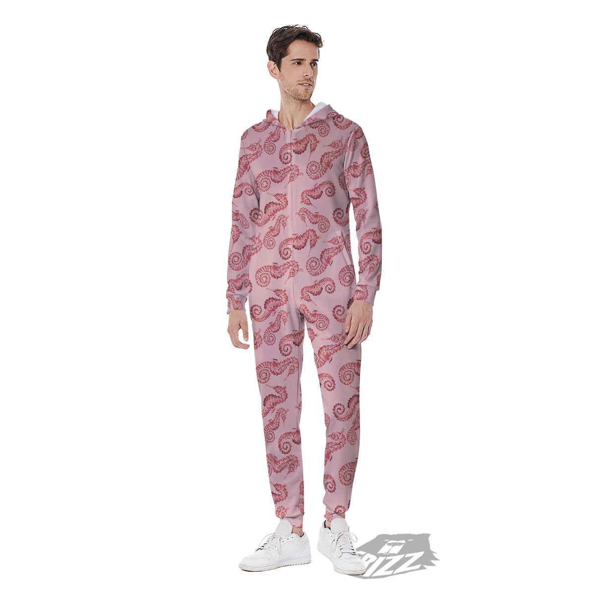 Seahorse Watercolor Print Pattern Men's Jumpsuit-grizzshop