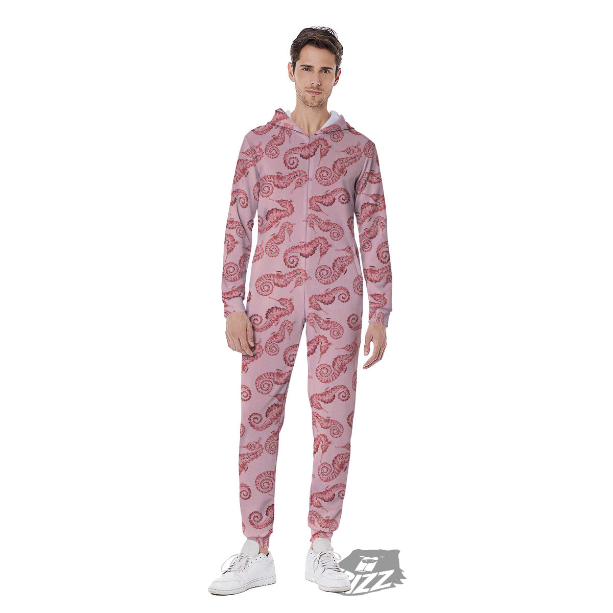 Seahorse Watercolor Print Pattern Men's Jumpsuit-grizzshop