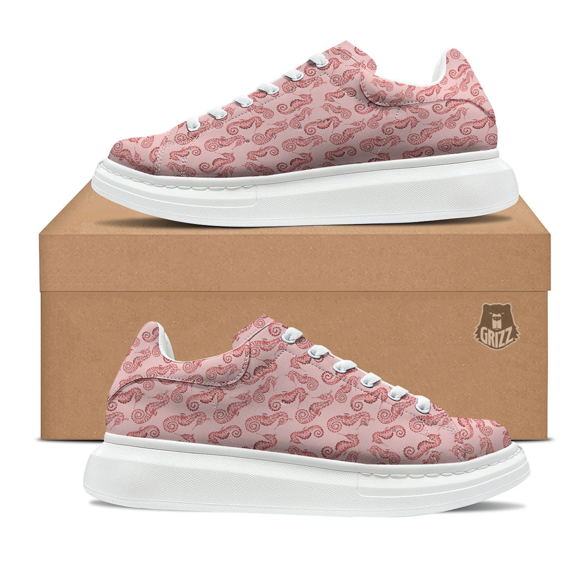 Seahorse Watercolor Print Pattern Platform Shoes-grizzshop