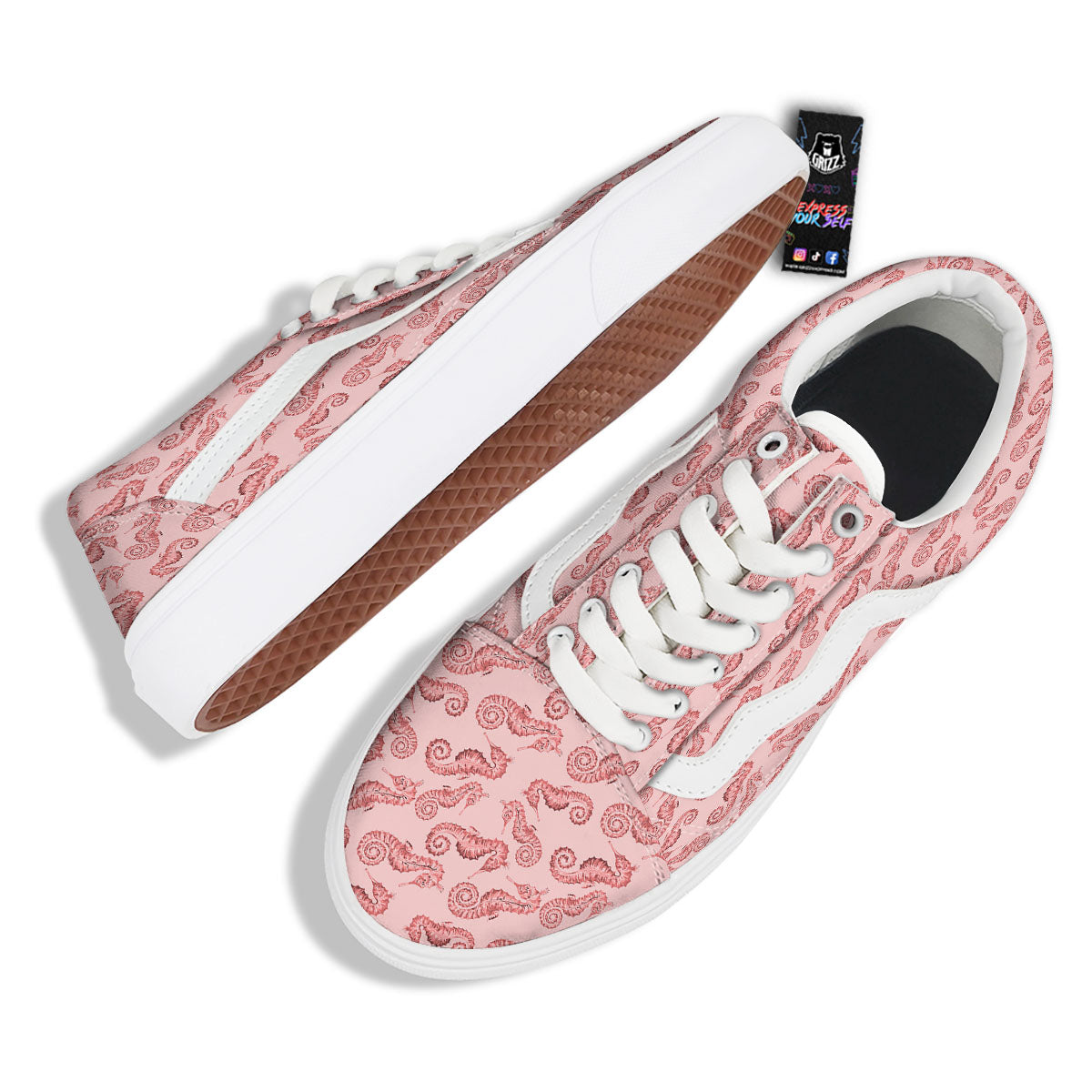 Seahorse Watercolor Print Pattern Skate Shoes-grizzshop