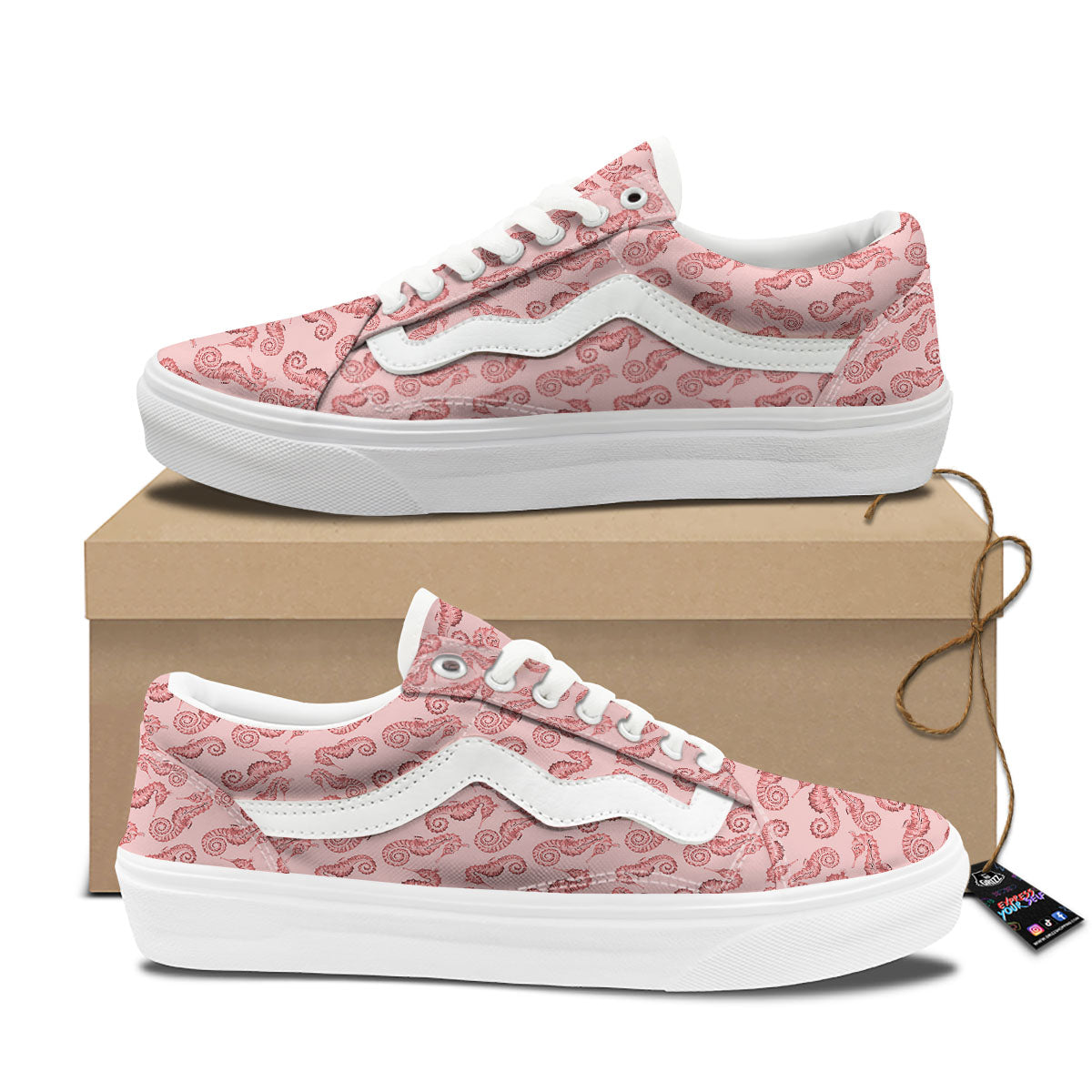 Seahorse Watercolor Print Pattern Skate Shoes-grizzshop