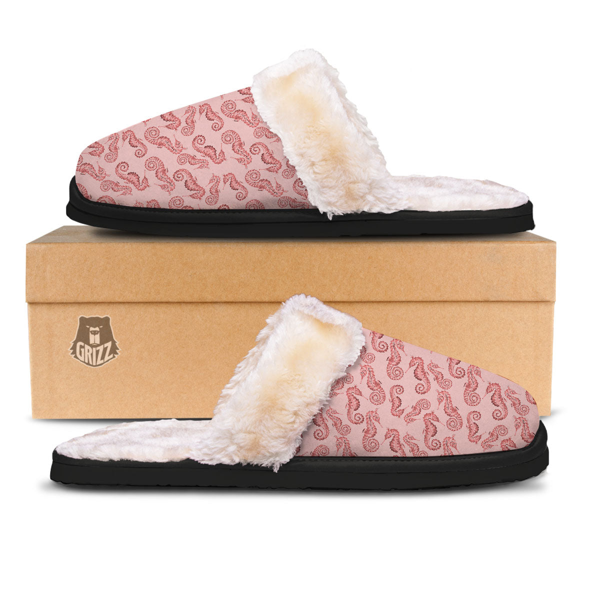Seahorse Watercolor Print Pattern Slippers-grizzshop