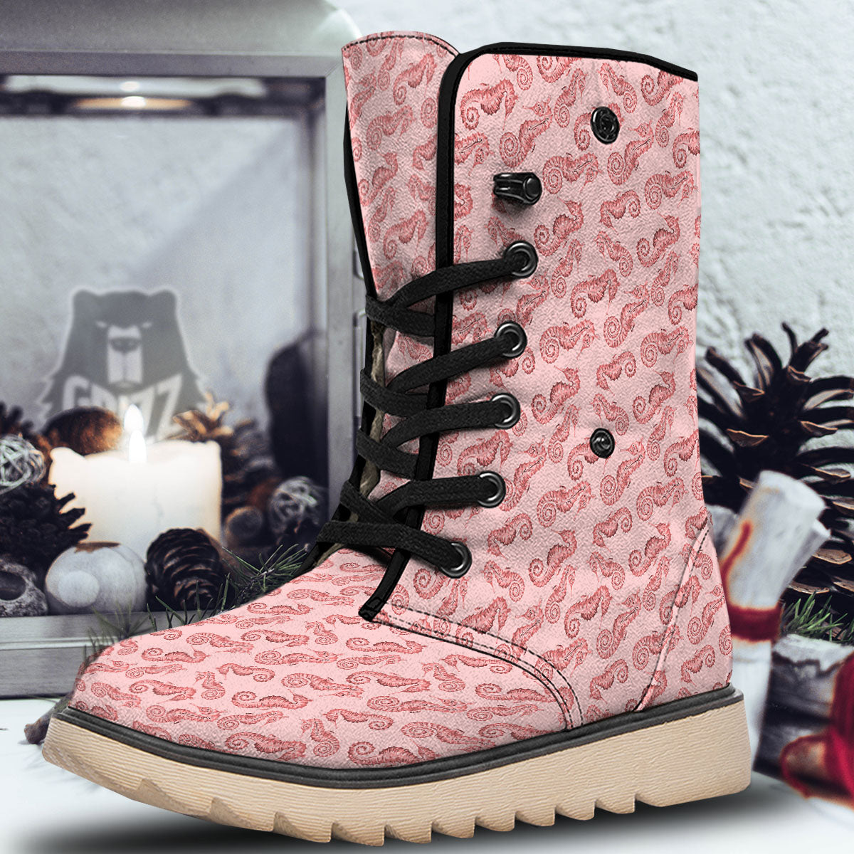Seahorse Watercolor Print Pattern Snow Boots-grizzshop
