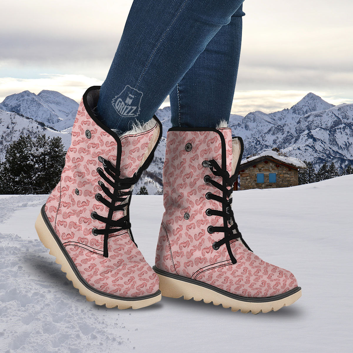 Seahorse Watercolor Print Pattern Snow Boots-grizzshop