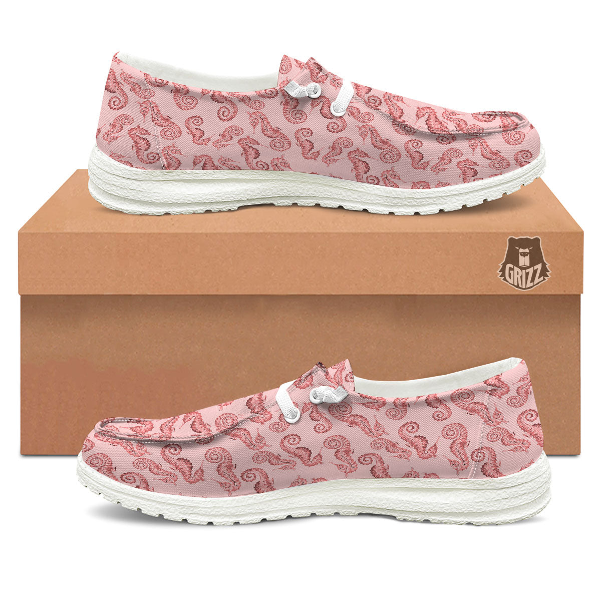 Seahorse Watercolor Print Pattern White Loafers-grizzshop