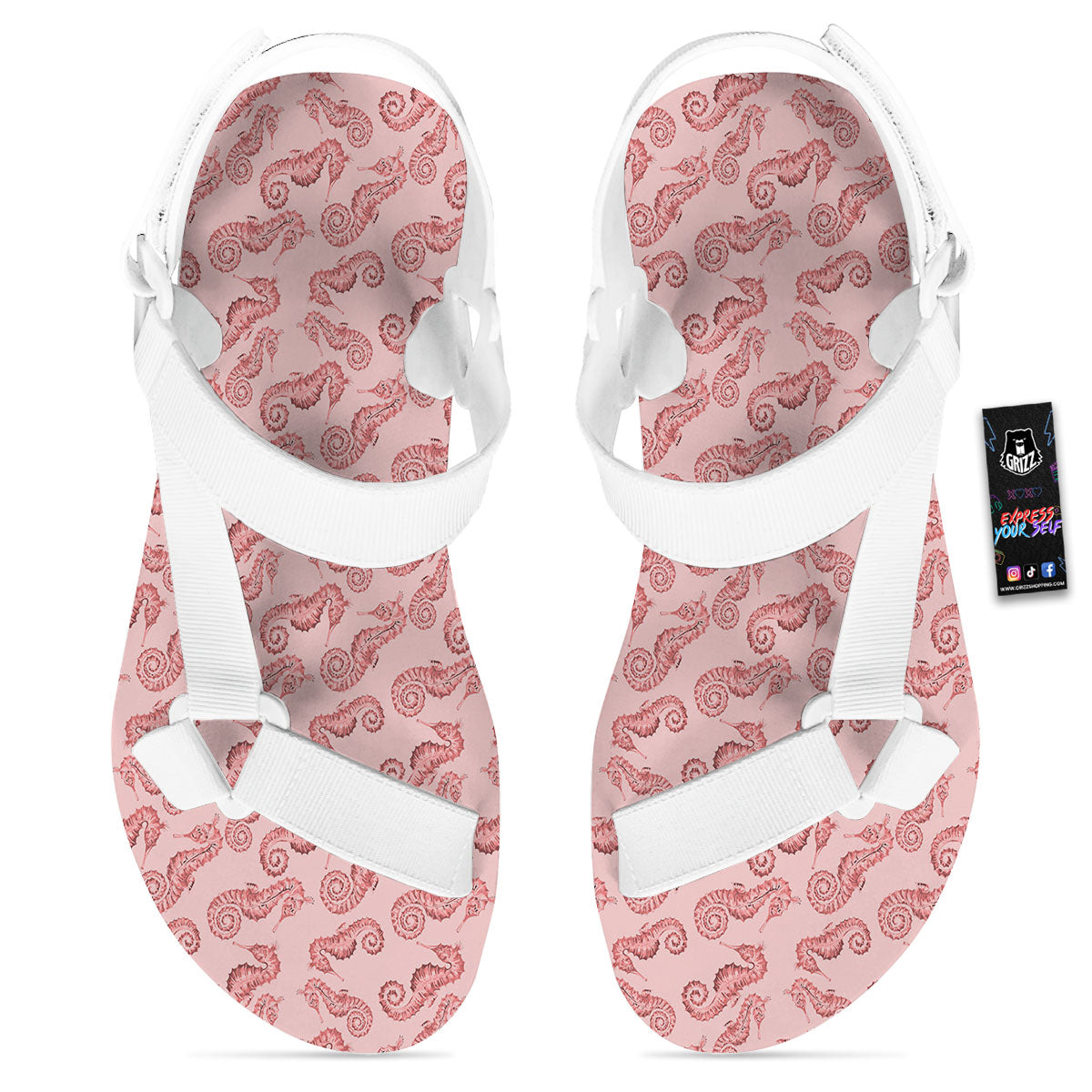Seahorse Watercolor Print Pattern White Open Toe Sandals-grizzshop