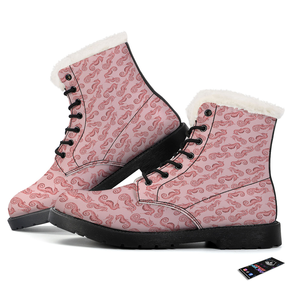 Seahorse Watercolor Print Pattern Winter Boots-grizzshop